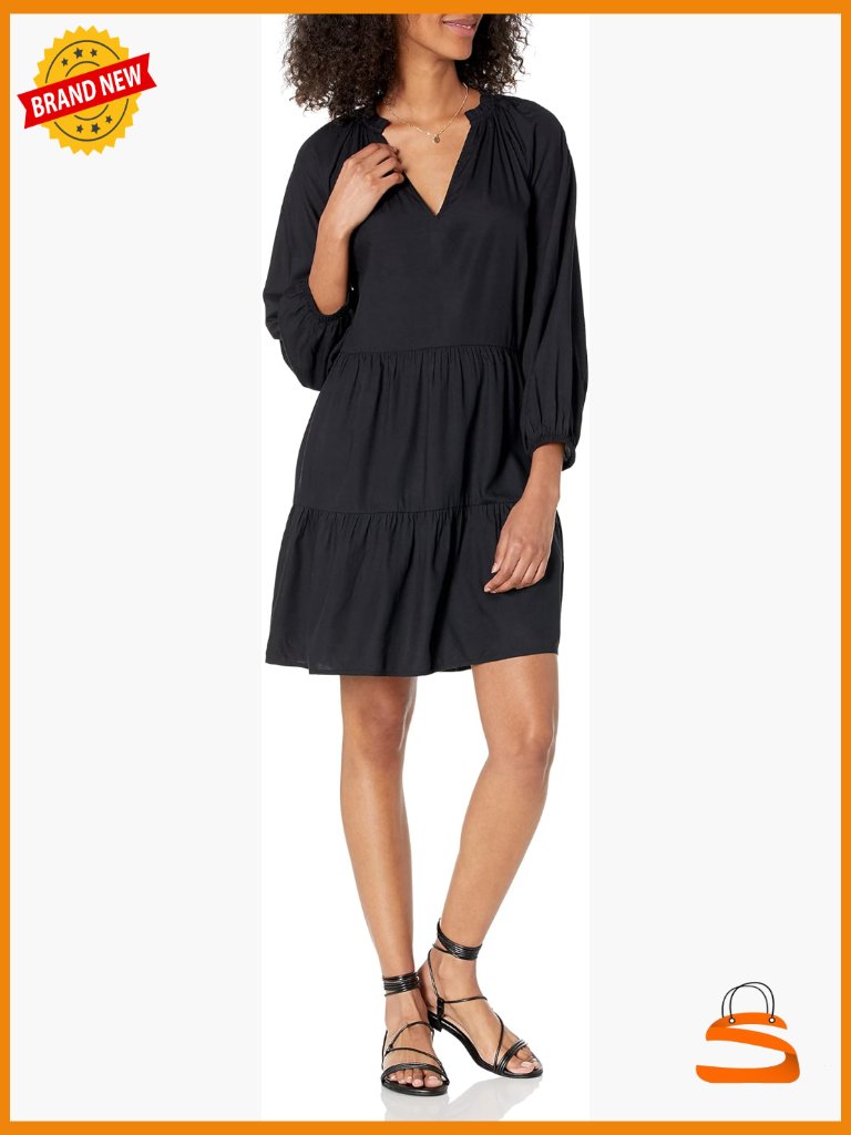 Ruffle-Neck Tiered Mini Dress With Pockets Sleeveless V-Neck A-Line